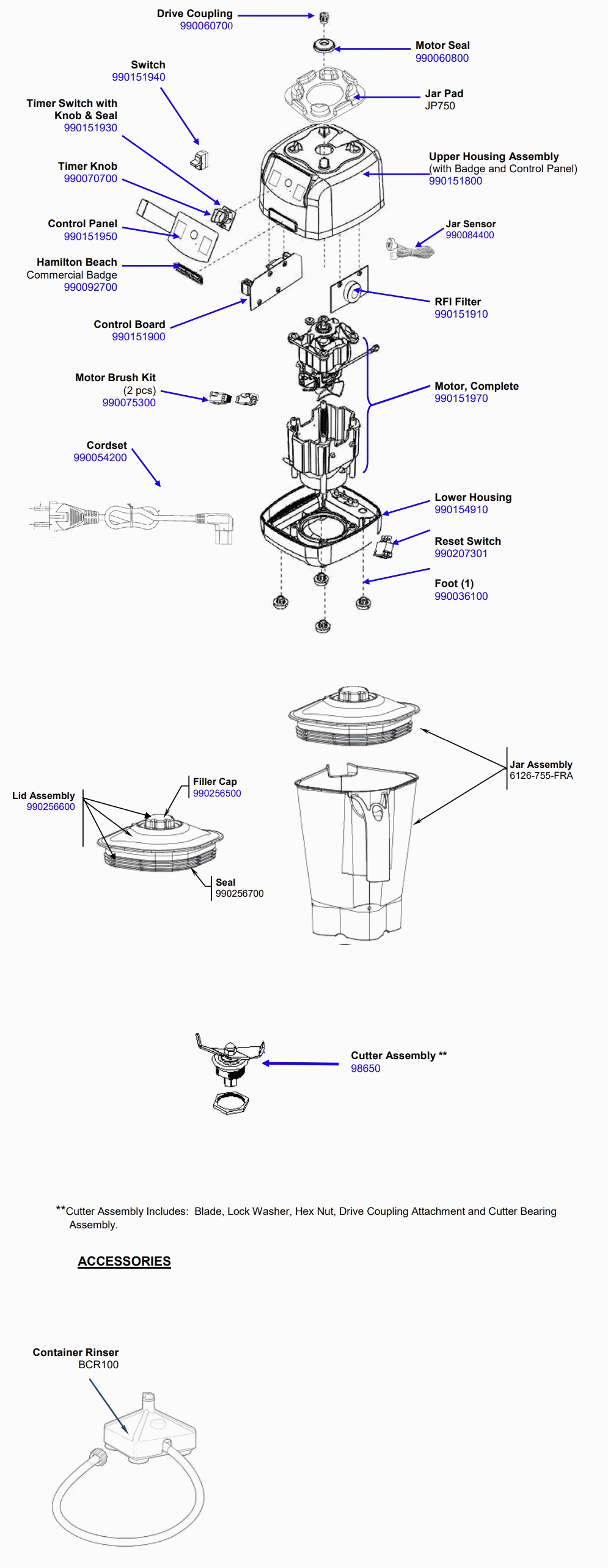 Diagram Diagram and Parts List for HBH550-FRA  Hamilton Beach Blender